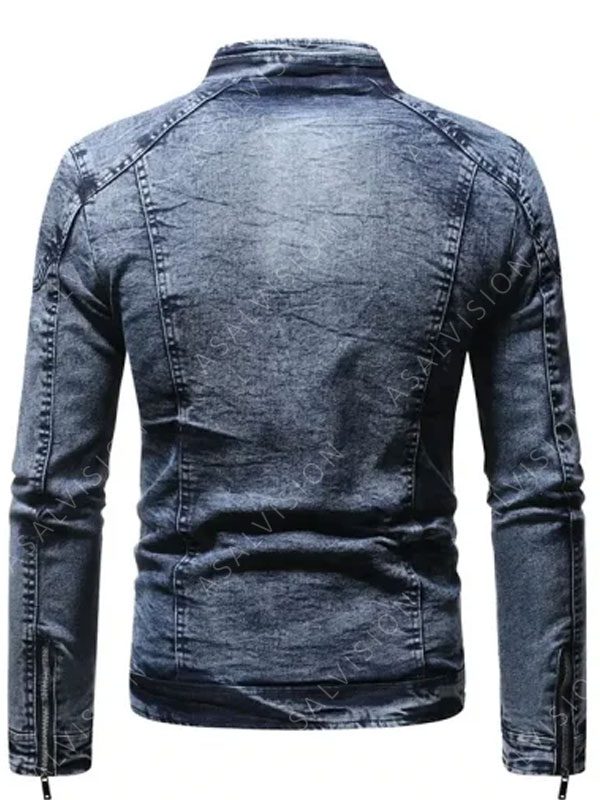 Slim Fit Ice Blue Denim Zipper Jacket