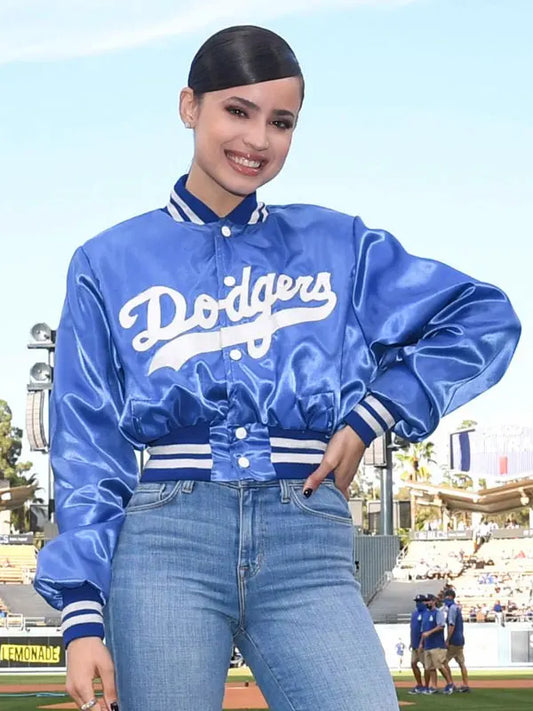 Sofia Carson Dodgers Bomber Satin Jacket