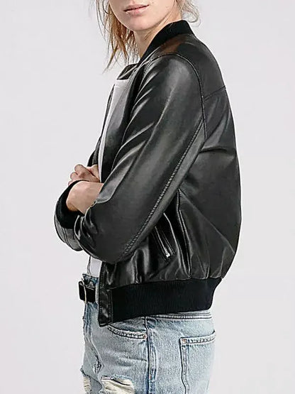 Soft Lambskin Black Leather Bomber Jacket