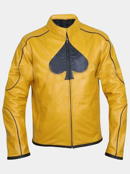 Spades Logo Yellow Cafe Racer Leather Jacket