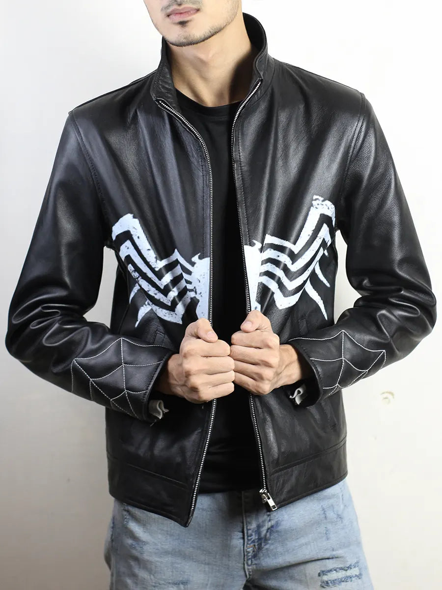 Spider Venom Symbiote Leather Black Jacket
