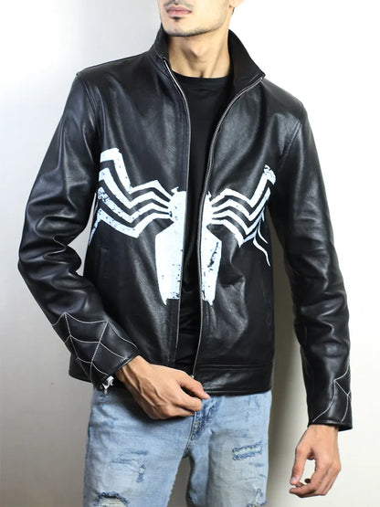 Spider Venom Symbiote Leather Black Jacket