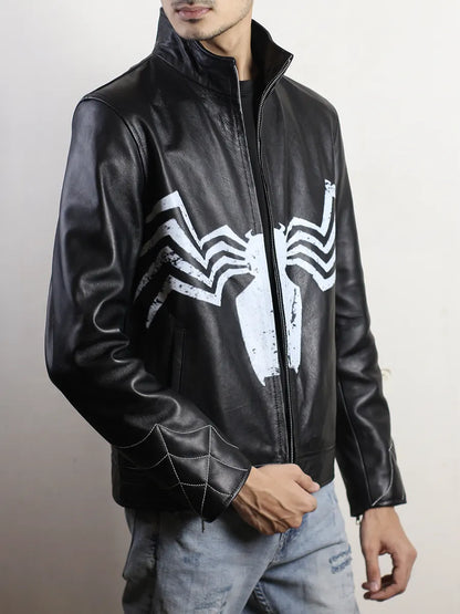Spider Venom Symbiote Leather Black Jacket