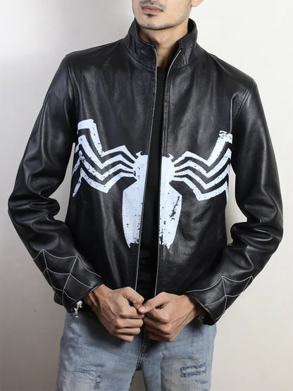 Spider Venom Symbiote Leather Black Jacket