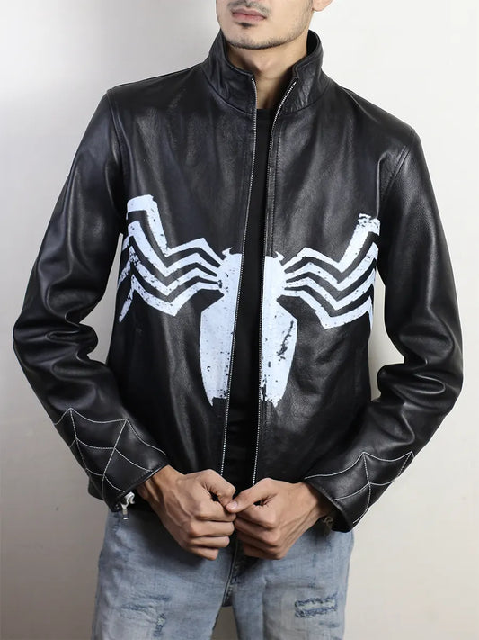 Spider Venom Symbiote Leather Black Jacket