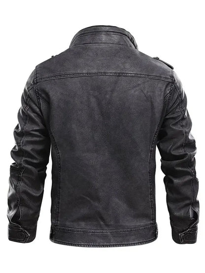 Stand Up Collar Cafe Racer Distressed Black Lambskin Leather Jacket