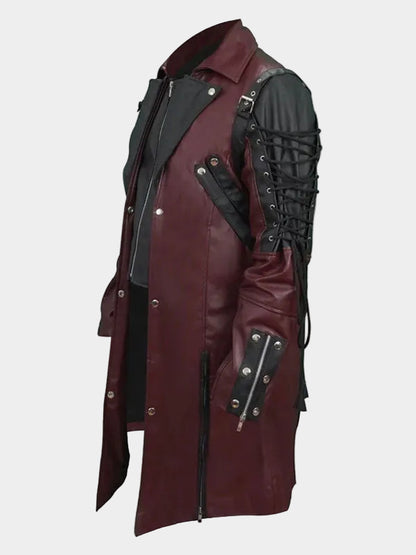 Steampunk Gothic Maroon Leather Coat
