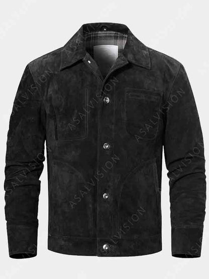 Suede Leather Black Trucker Jacket For Mens