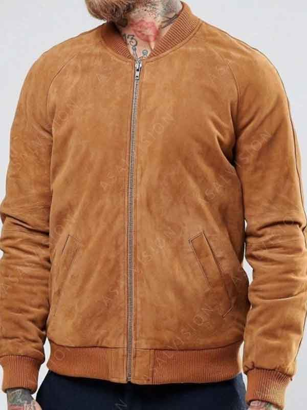 Suede Leather Bomber Flight Jacket For Mens