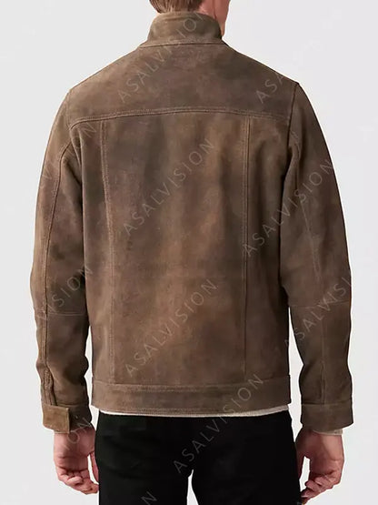 Suede Leather Brown Biker Motorcycle Jacket For Mens