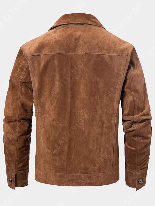 Suede Leather Brown, Dark Brown, Beige, Black Trucker Jacket For Mens