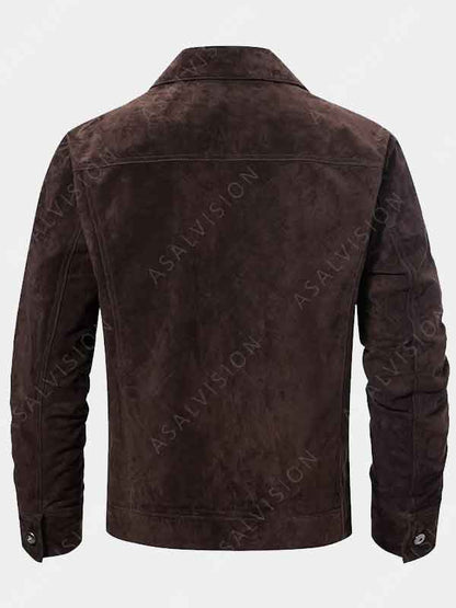 Suede Leather Brown, Dark Brown, Beige, Black Trucker Jacket