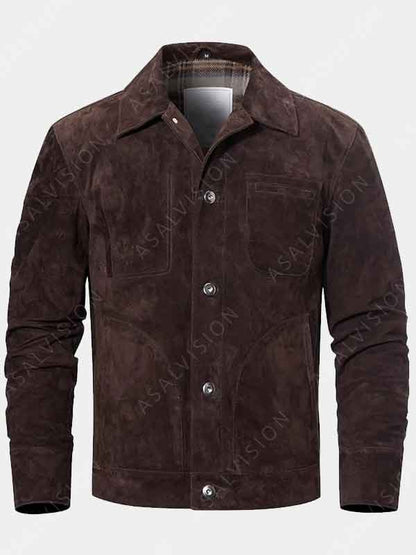 Suede Leather Dark Brown, Beige, Black Trucker Jacket For Mens