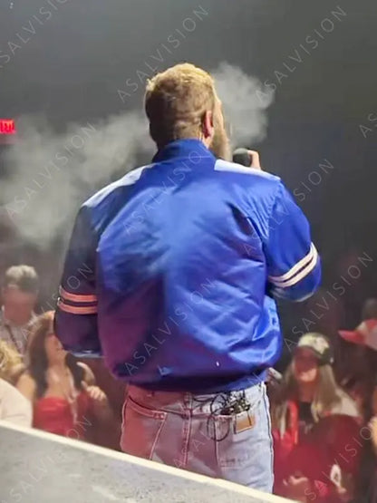Super Bowl LVIII Post Malone Blue Varsity Bomber Jacket