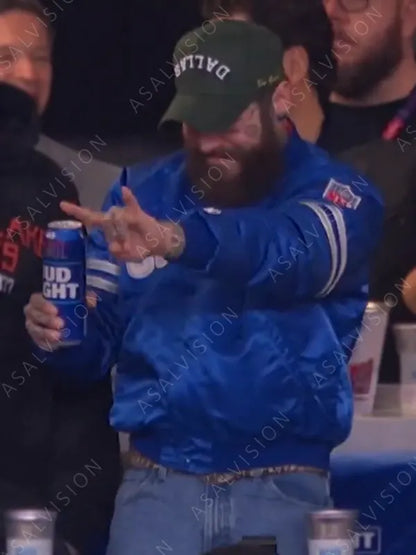 Super Bowl LVIII Post Malone Cowboys Blue Varsity Bomber Jacket