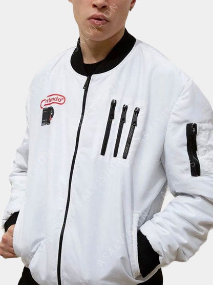 Super Mario Boo Bomber White Satin Jacket