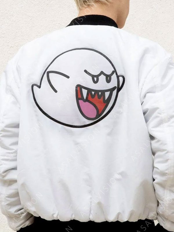 Super Mario Boo Nintendo White Bomber Satin Jacket