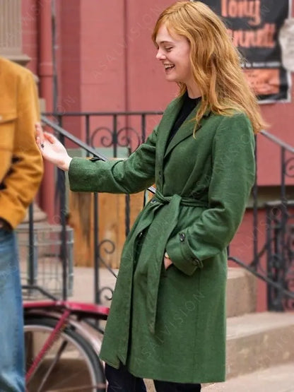 Sylvie Russo A Complete Unknown Elle Fanning Green Wool Coat