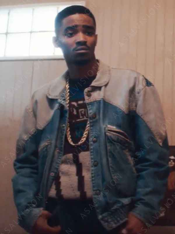 TV Series BMF Myles Truitt Blue & Beige Leather Jacket