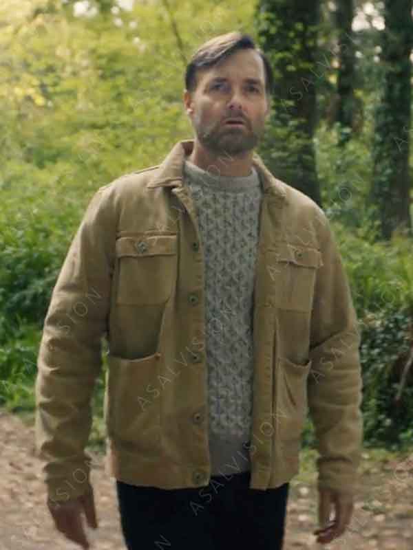 TV Series Bodkin 2024 Will Forte Cotton Beige Four Pockets Jacket