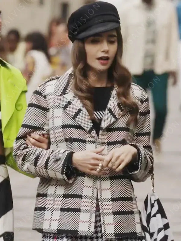 TV Series Emily In Paris Lily Collins S03 Check Print Jacket