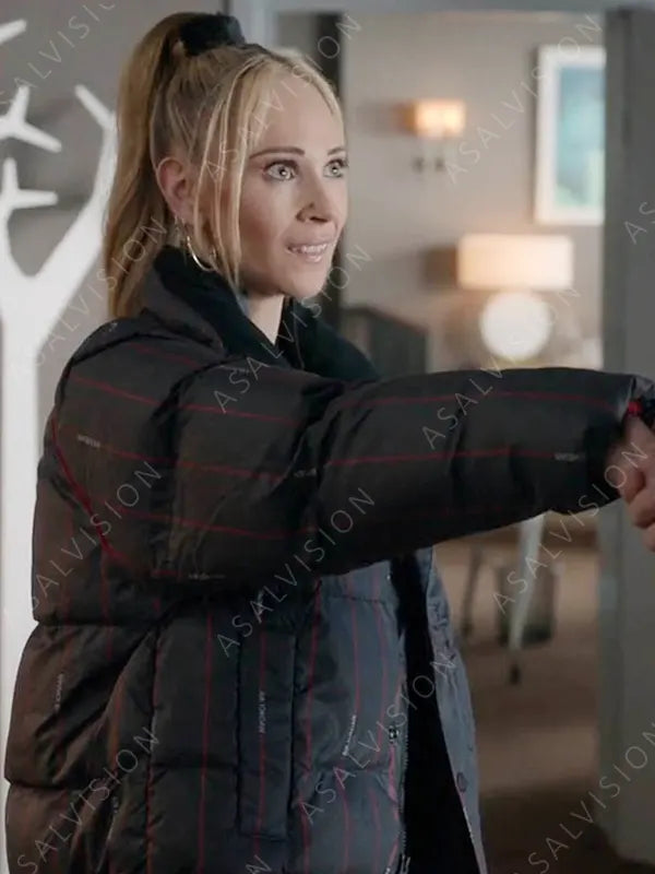 TV Series Ted Lasso S03 Juno Temple Black Puffer Stripes Jacket