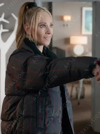 TV Series Ted Lasso S03 Juno Temple Black Puffer Stripes Jacket