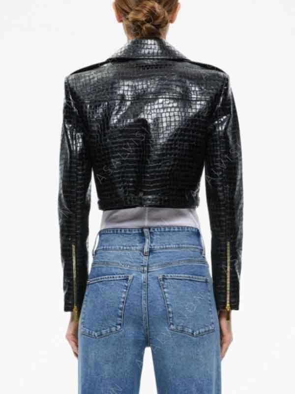 TV Series Wild Cards 2024 Vanessa Morgan Black Croc Biker Leather Jacket