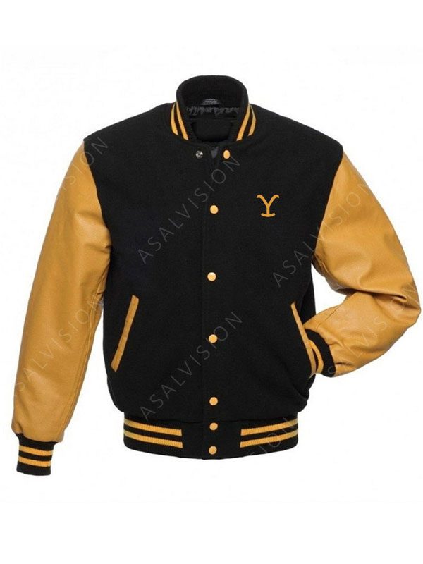 TV Series Yellowstone Dutton Ranch Black And Yellow Bomber Varsity Jacket