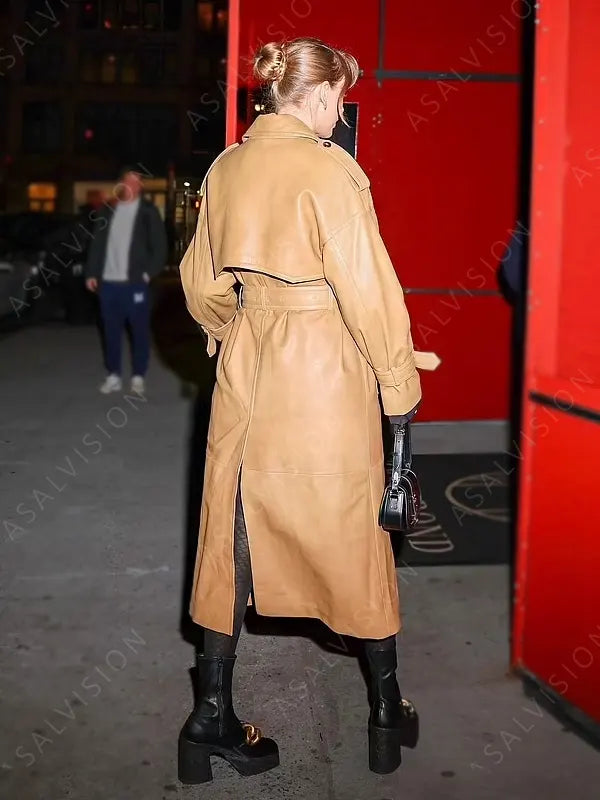 Tan Belted Leather Coat