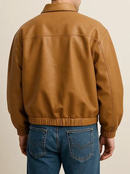 Tan Oversized Real Leather Jacket For Men