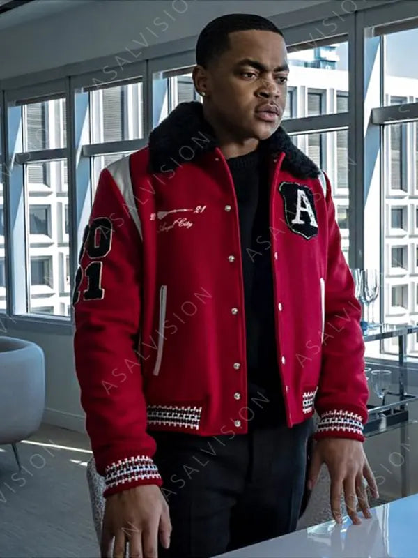 Tariq St. Patrick Power Book II Ghost S03 Michael Rainey Jr. Red Sherpa Bomber Jacket