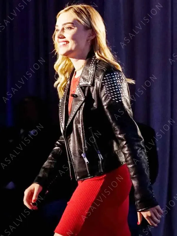 Taylor Otto American Housewife Season 3 Meg Donnelly Black Studded Leather Jacket