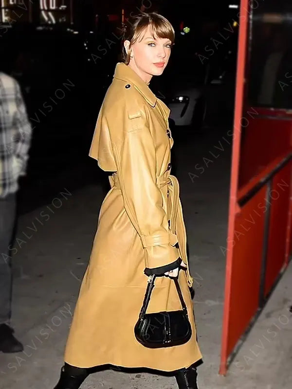Taylor Swift Tan Leather Trench Coat