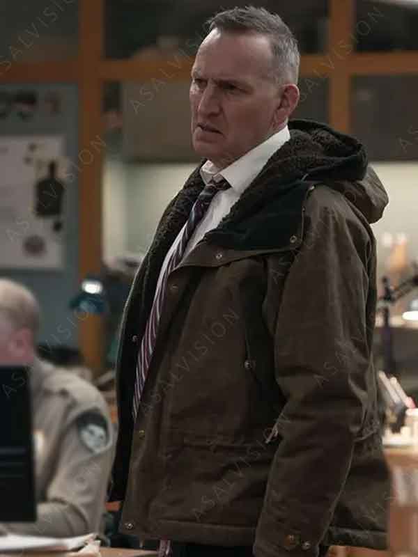 Ted Corsaro True Detective S04 Christopher Eccleston Brown Sherpa Hooded Jacket