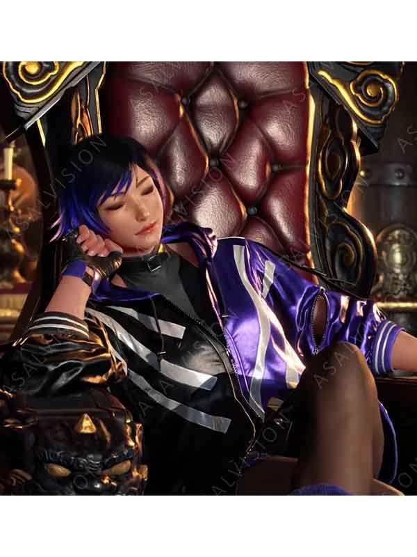 Tekken 8 Purple and Black Hooded Bomber Costume Jacket