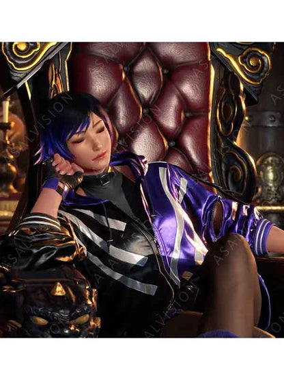 Tekken 8 Purple and Black Hooded Bomber Costume Jacket