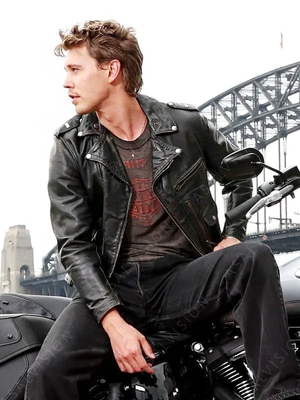 The Bikeriders 2024 Austin Butler Biker Black Leather Jacket