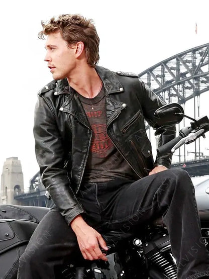 The Bikeriders 2024 Austin Butler Biker Black Leather Jacket
