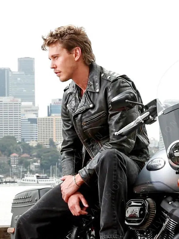 The Bikeriders 2024 Press Conference Austin Butler Biker Black Leather Jacket