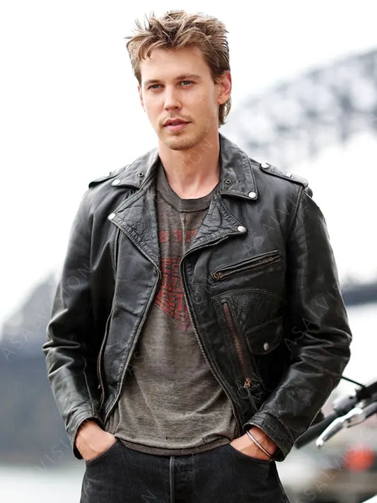 The Bikeriders Austin Butler Black Leather Jacket
