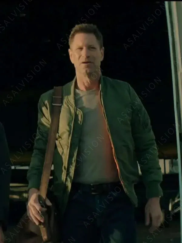 The Bricklayer 2024 Aaron Eckhart Vail Bomber Green Jacket
