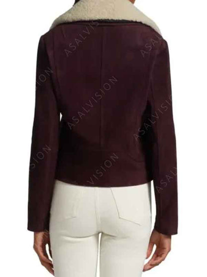 The Girls On The Bus Grace Gordon Greene Shearling Collar Leather Jacket