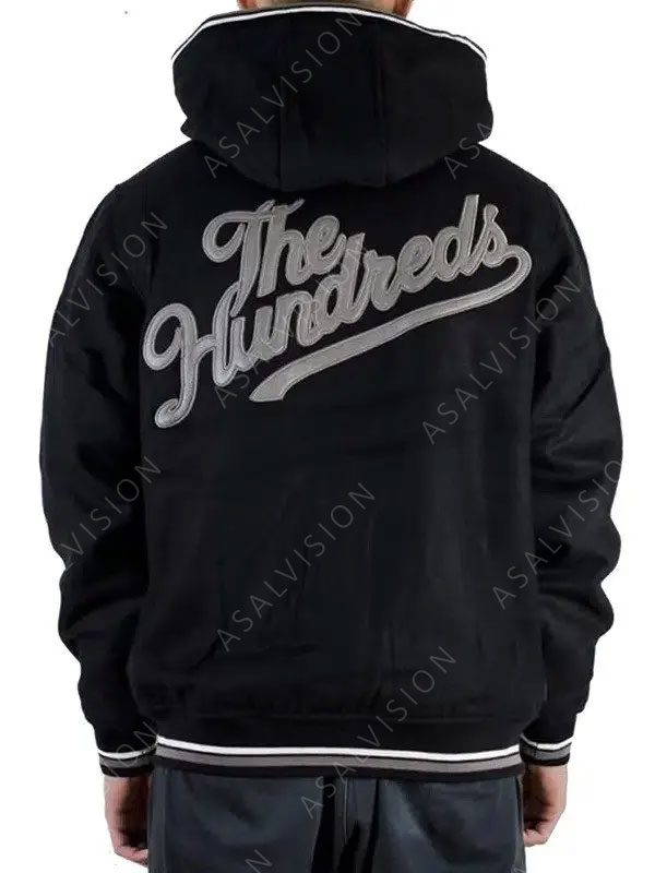 The Hundreds Black Hooded Bomber Letterman Jacket