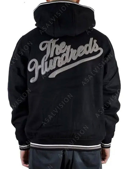 The Hundreds Black Hooded Bomber Letterman Jacket