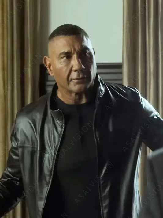 The Killer’s Game 2024 Dave Bautista Black Leather Jacket
