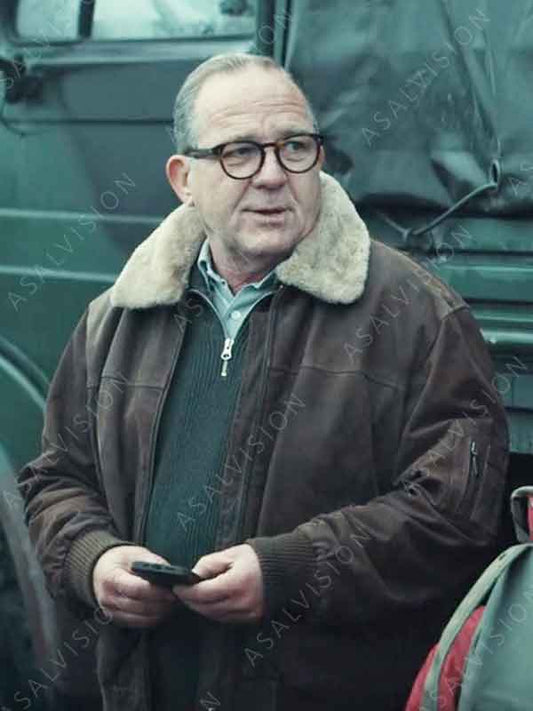 The Signal Rainer Brown Shearling Collar Bomber Jacket