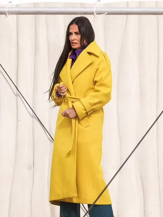 The Substance 2024 Elisabeth Sparkle Yellow Trench Coat
