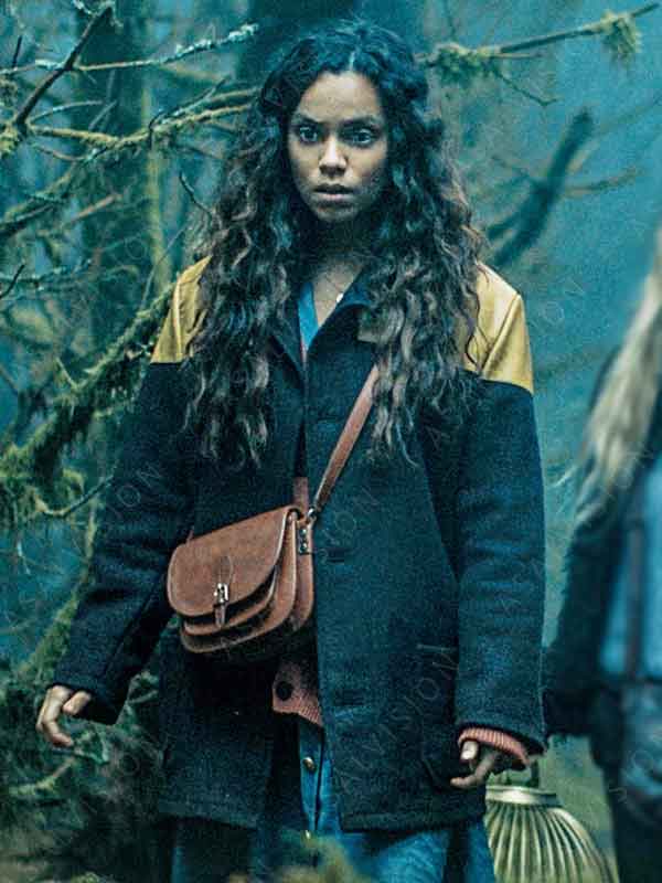 Georgina Campbell Movie The Watchers 2024 Ciara Wool With Leather Jacket