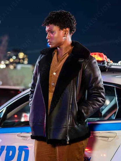 Tiffany Wallace TV Series FBI Katherine Renee Kane Black Shearling Leather Jacket